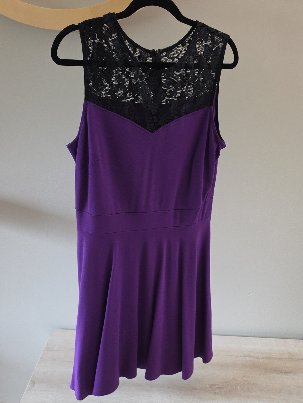 Royal Purple & Black Sheer Lace Yoke Fit and Flare Mini Dress - XL